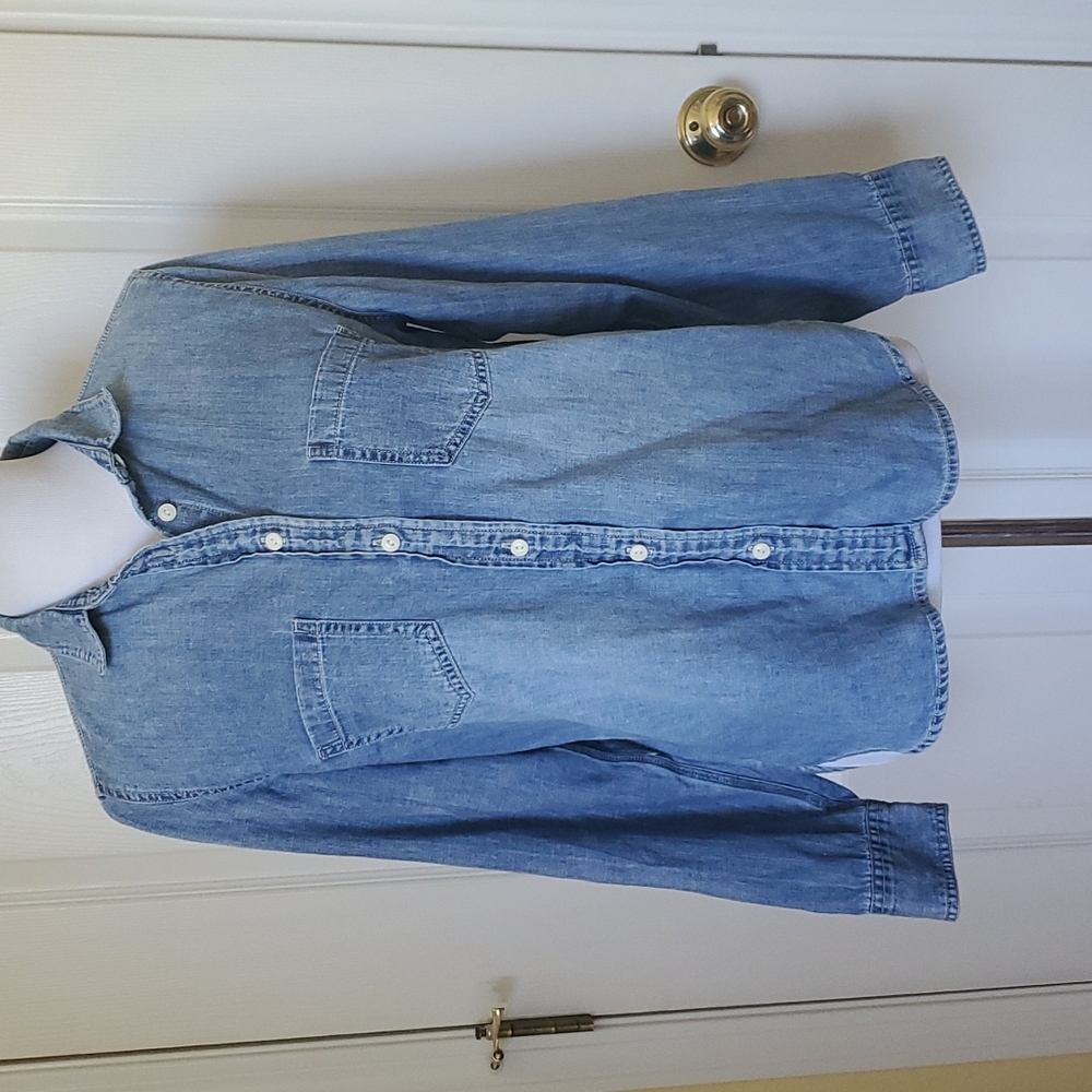 Denim button down top